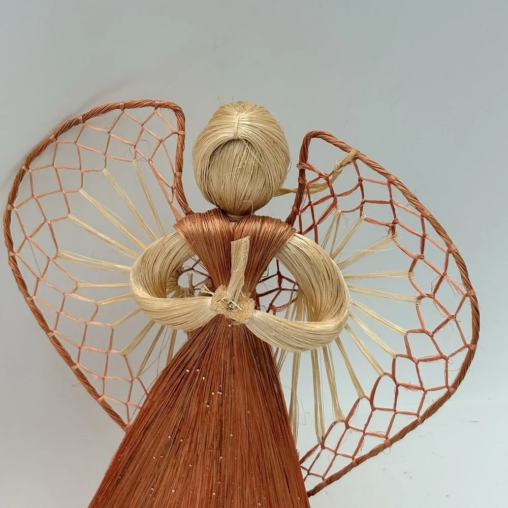 Vintage Corn Husk Angel Ornaments Lot 2 Handmade Folk Art Christmas 9.5